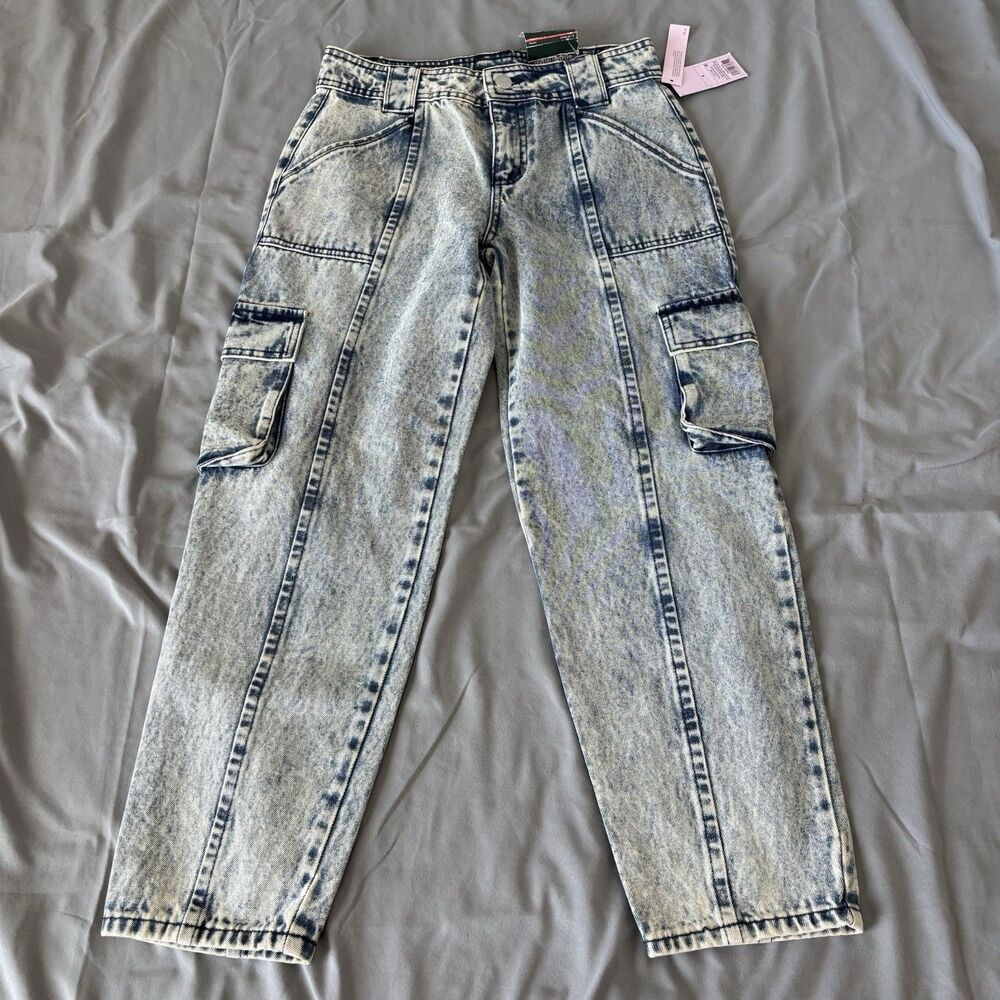 Wild Fable High-Rise Cargo Jeans Blue Denim Skater Utility Baggy Y2K